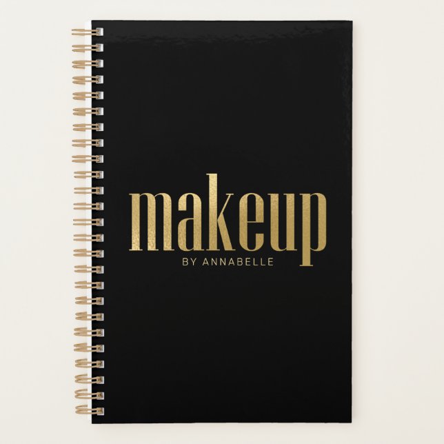 Stylish Gold & Black Typography Makeup Artist Planner (Front)