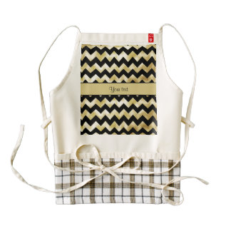 Stylish Gold & Black ZigZags Zazzle HEART Apron