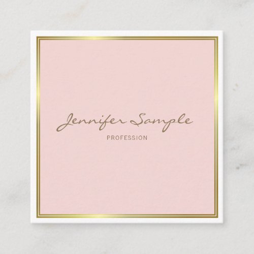 Stylish Gold Blush Pink Hand Script Font Text Luxe Square Business Card