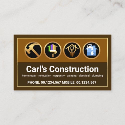 Stylish Gold Border Frame Brown Layers Contractor Business Card