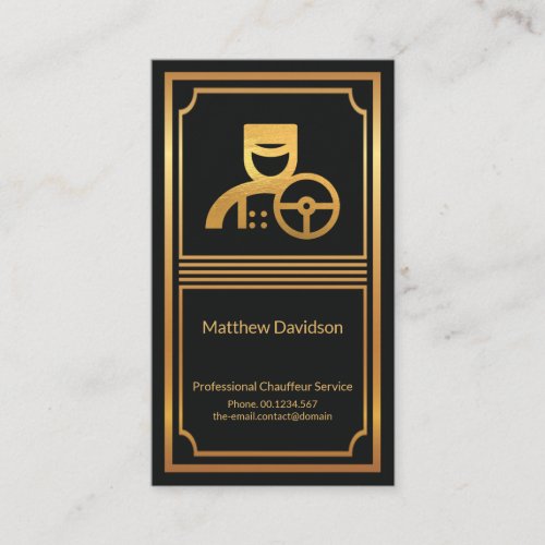 Stylish Gold Border Frame Chauffeur Private Driver Business Card