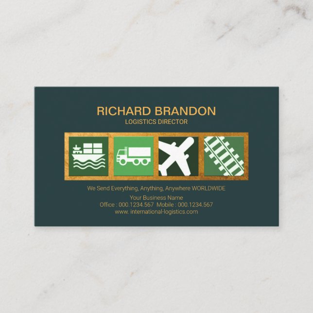 Stylish Gold Box Transportation Styles Logistics Business Card (Front)
