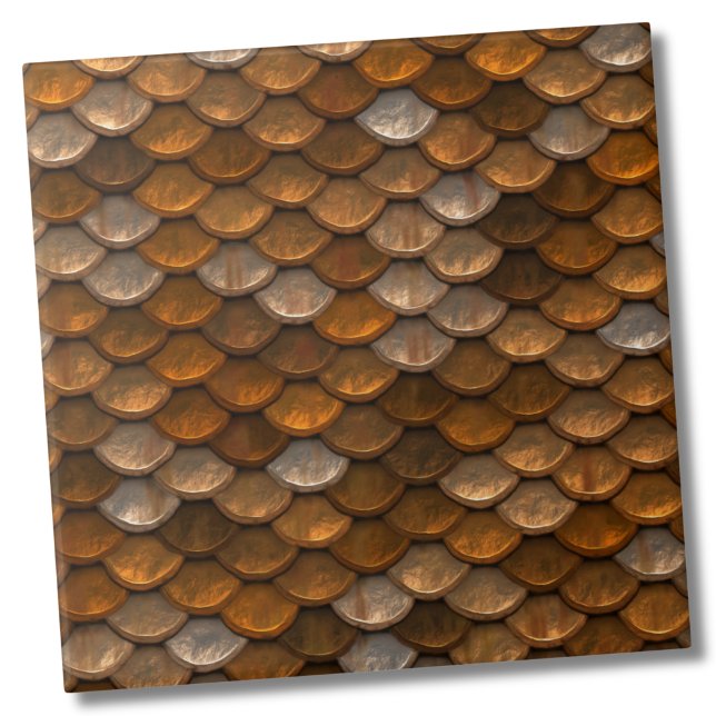 Stylish Gold Bronze Metallic Pattern Ceramic Tile (Glam Metallic Gold Bronze Mermaid Scales Pattern ceramic tile)