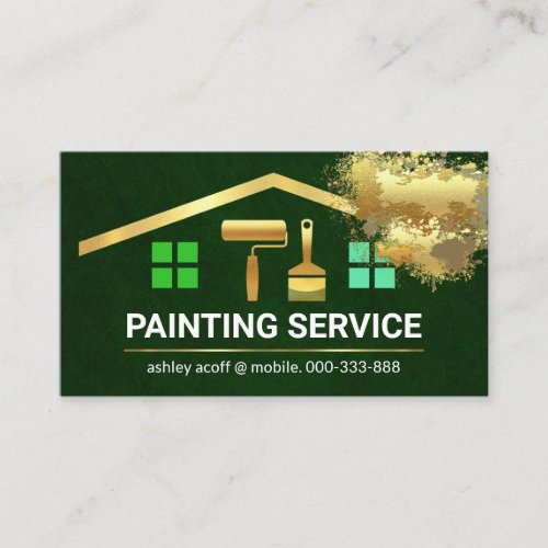 Stylish Gold Brush Building Paint Splatter Business Card