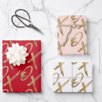 Stylish Gold Brush X O X Valentine's Day Pattern Wrapping Paper Sheets