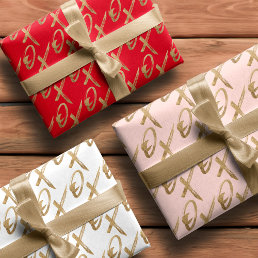 Stylish Gold Brush X O X Valentine&#39;s Day Pattern Wrapping Paper Sheets