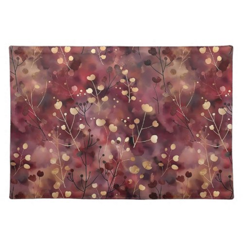 Stylish gold burgundy abstract floral pattern cloth placemat