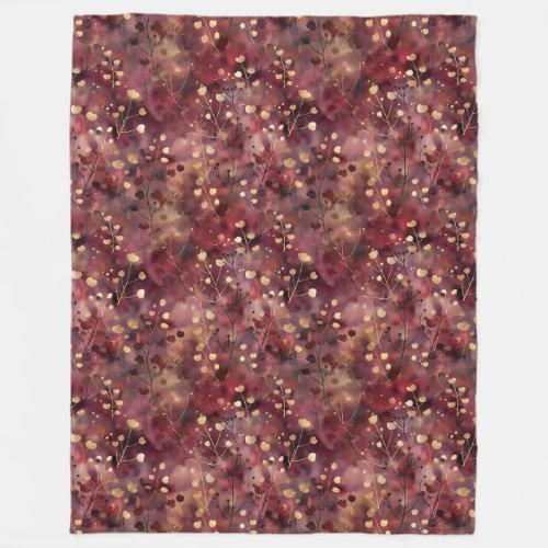 Stylish gold burgundy abstract floral pattern fleece blanket