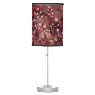 Stylish gold burgundy abstract floral pattern table lamp