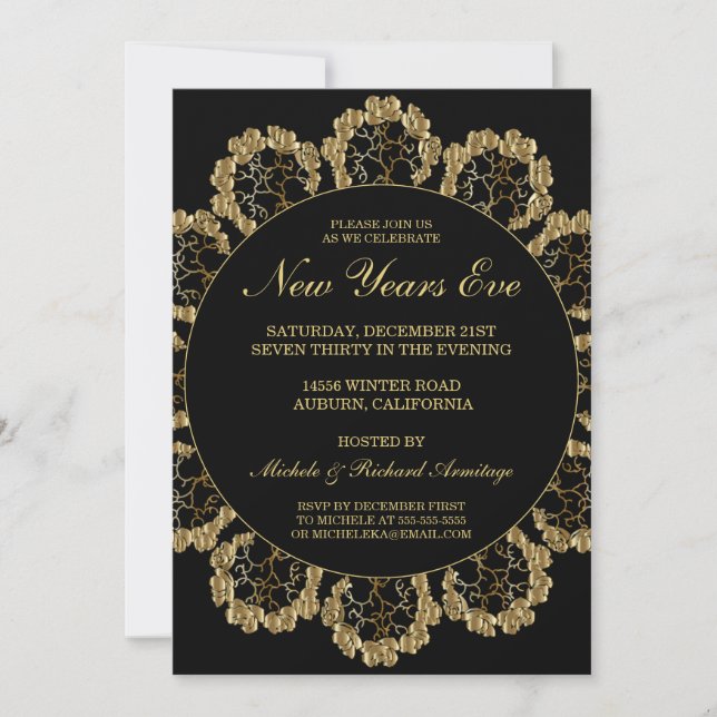 Stylish Gold Celebration New Years Invitation (Front)