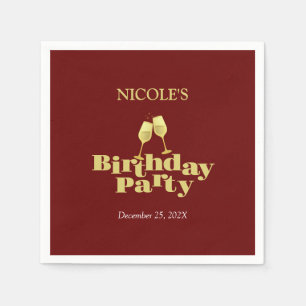Stylish Gold Champagne Burgundy Birthday Party Napkins