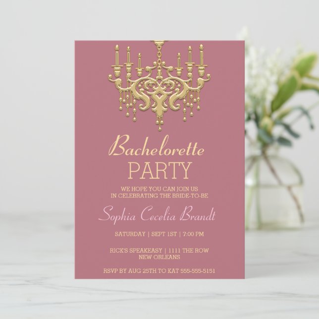 Stylish Gold Chandelier  Party Invitation (Standing Front)