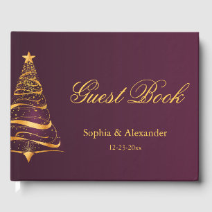 Stylish Gold Christmas Tree Minimalistic Wedding Guest Book