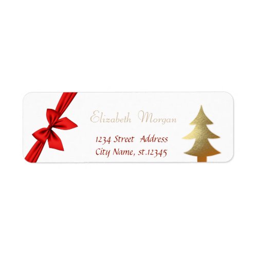 Stylish Gold  Christmas Tree  Red Bow Label