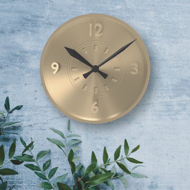 Stylish Gold Colored Faux Metallic Clock (Perfect gift for a Golden Wedding Anniversary or...)