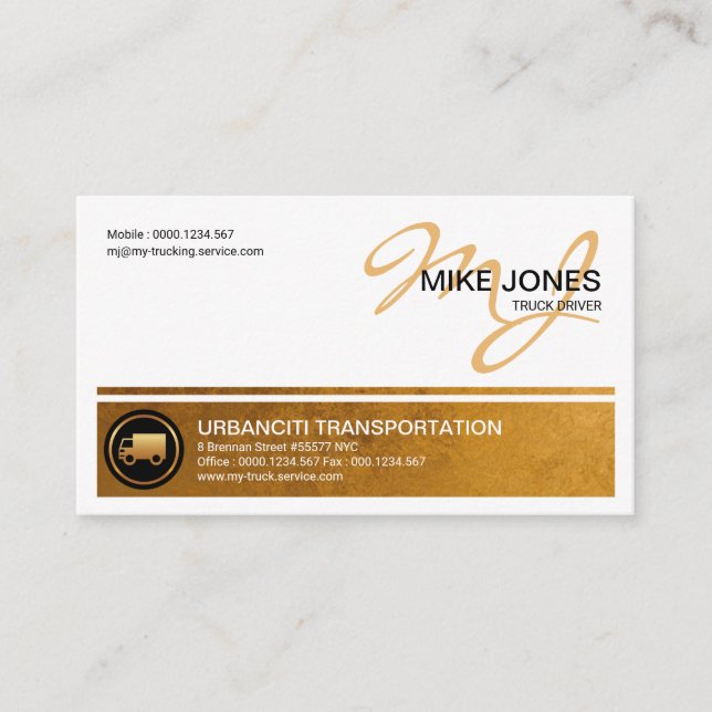 Stylish Gold Column Monogram Name Transportation Business Card (Front)