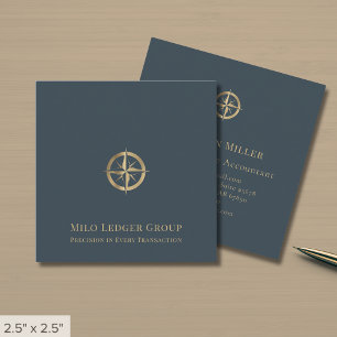 Stylish Gold Compass Logo Square Business Card