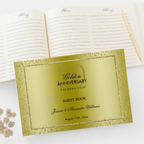 Stylish Gold Confetti 50th Golden Wedding  Guest Book