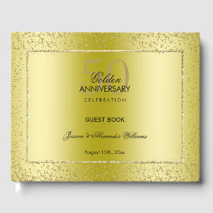 Stylish Gold Confetti 50th Golden Wedding Guest Book