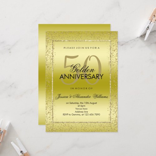 Stylish Gold Confetti 50th Golden Wedding Invitation