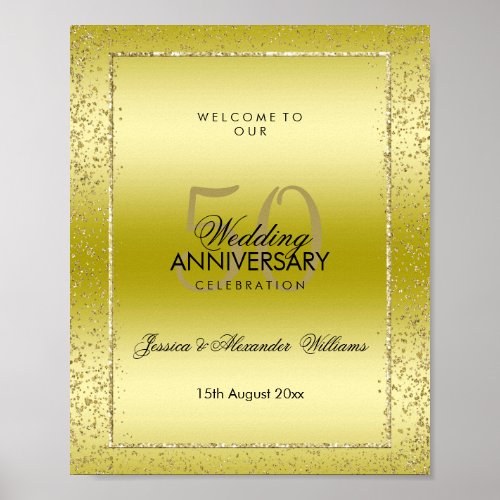 Stylish Gold Confetti 50th Golden Wedding  Poster