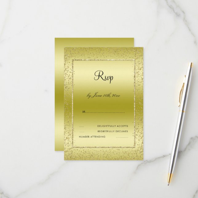 Stylish Gold Confetti 50th Wedding RSVP Card (Front/Back In Situ)