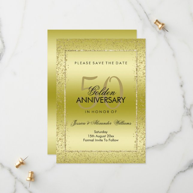 Stylish Gold Confetti 50th Wedding  Save The Date (Front/Back In Situ)