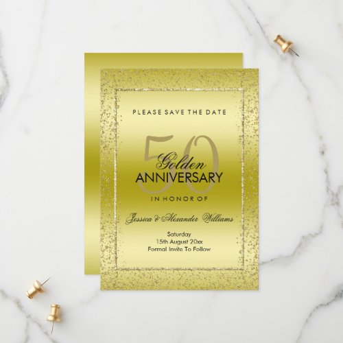 Stylish Gold Confetti 50th Wedding  Save The Date