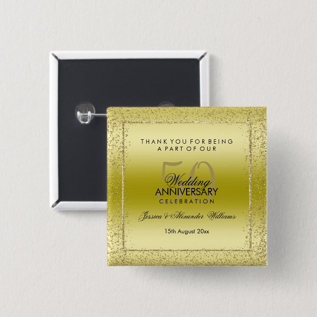 Stylish Gold Confetti 50th Wedding Thank You  Button (Front & Back)