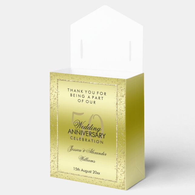 Stylish Gold Confetti 50th Wedding Thank You Favor Boxes (Opened)