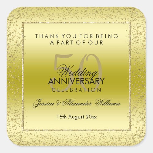 Stylish Gold Confetti 50th Wedding Thank You  Square Sticker