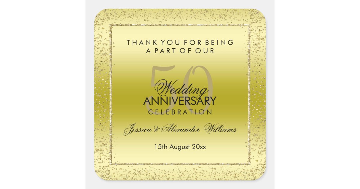 Stylish Gold Confetti 50th Wedding Thank You Square Sticker | Zazzle