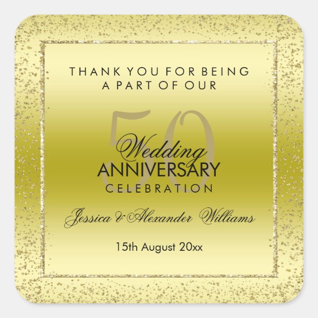 Stylish Gold Confetti 50th Wedding Thank You  Square Sticker (Front)