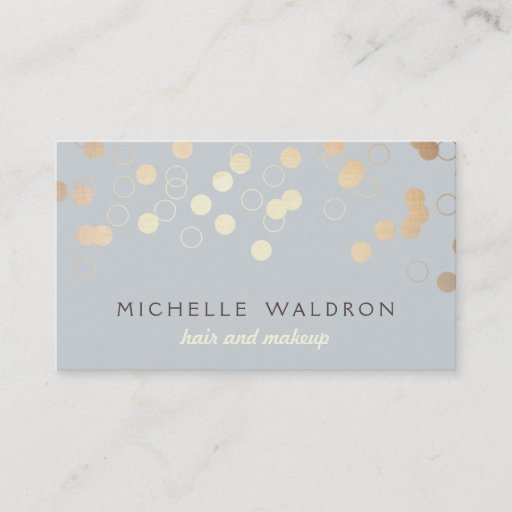Customizable Gold Foil Confetti Look Makeup Artist Gray Business Card Template