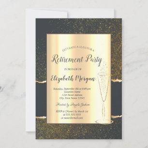 Stylish Gold Confetti Champagne Glass Retirement Invitation