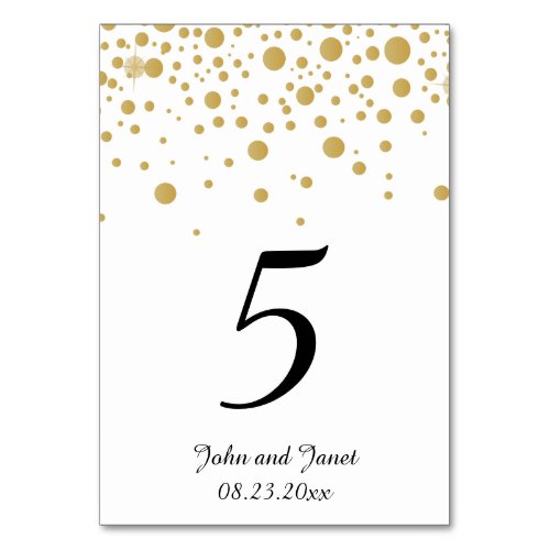 Stylish Gold Confetti Dots 2  White Background Table Number