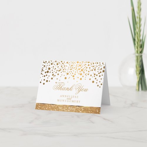 Stylish Gold Confetti Dots and Glitter Thank You Card