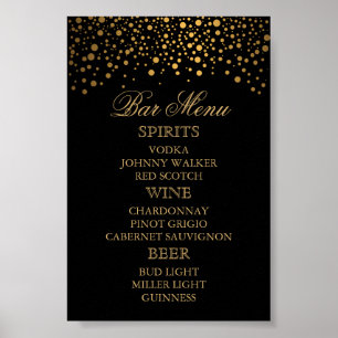 Stylish Gold Confetti Dots Black - Bar Menu Poster