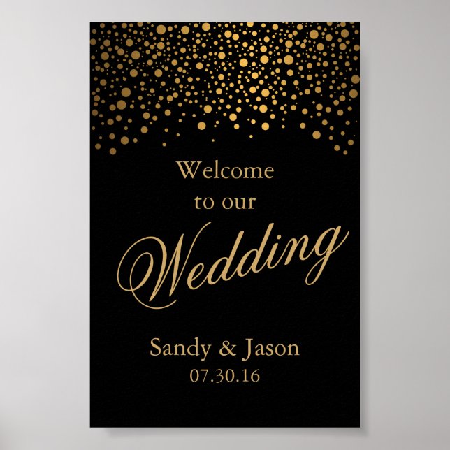 Stylish Gold Confetti Dots | Black Poster (Front)