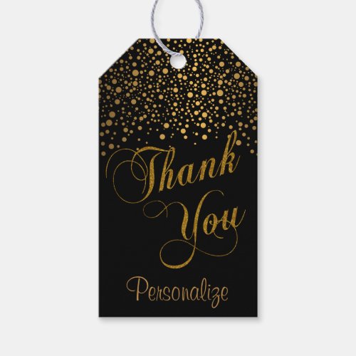 Stylish Gold Confetti Dots  Black  Thank You Gift Tags