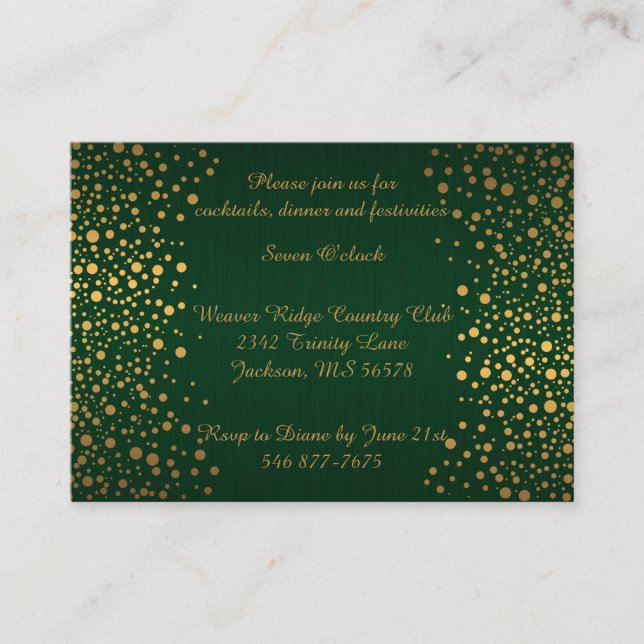 Stylish Gold Confetti Dots | Dark Green Enclosure Card (Front)