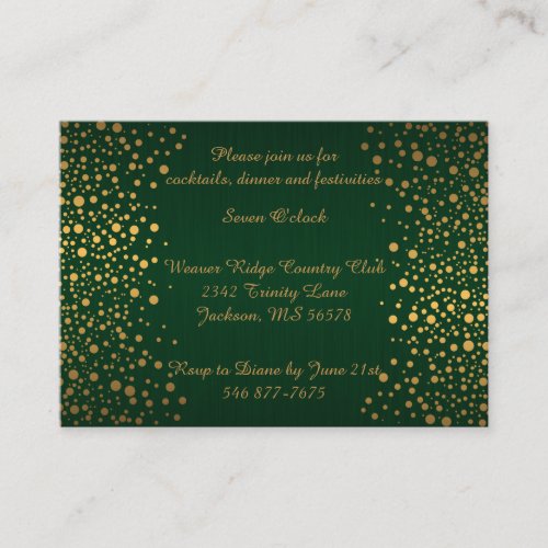 Stylish Gold Confetti Dots  Dark Green Enclosure Card