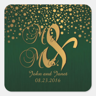 Stylish Gold Confetti Dots Dark Green Square Sticker