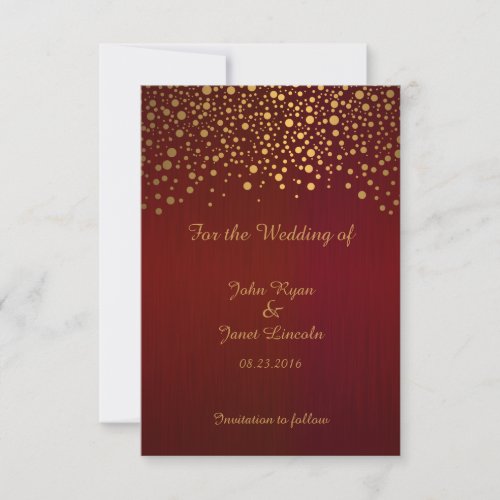 Stylish Gold Confetti Dots  Deep Dark Red Save The Date