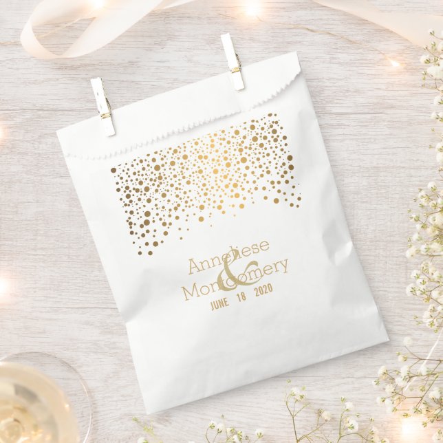 Stylish Gold Confetti Dots on White Favor Bag (Clipped)