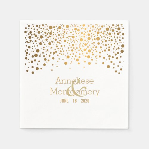 Stylish Gold Confetti Dots on White Paper Napkins