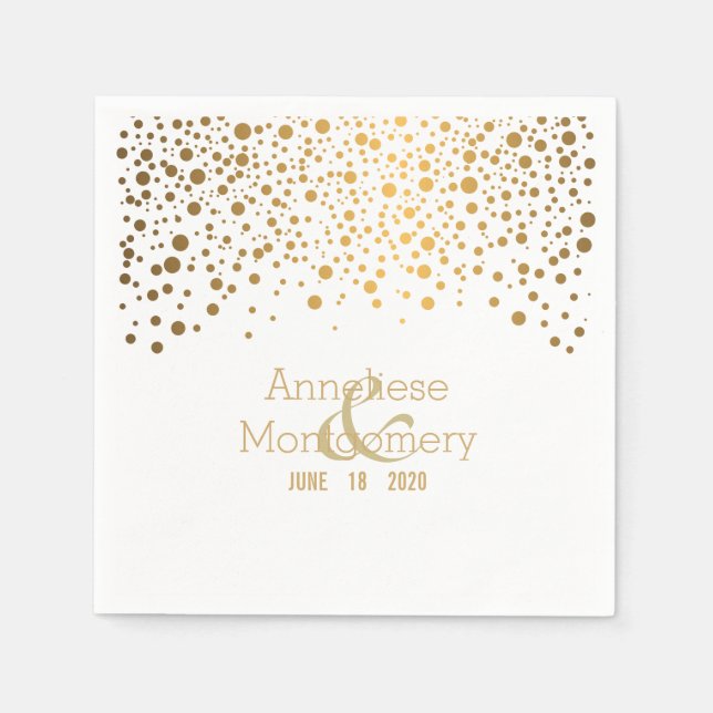 Stylish Gold Confetti Dots on White Paper Napkins (Front)