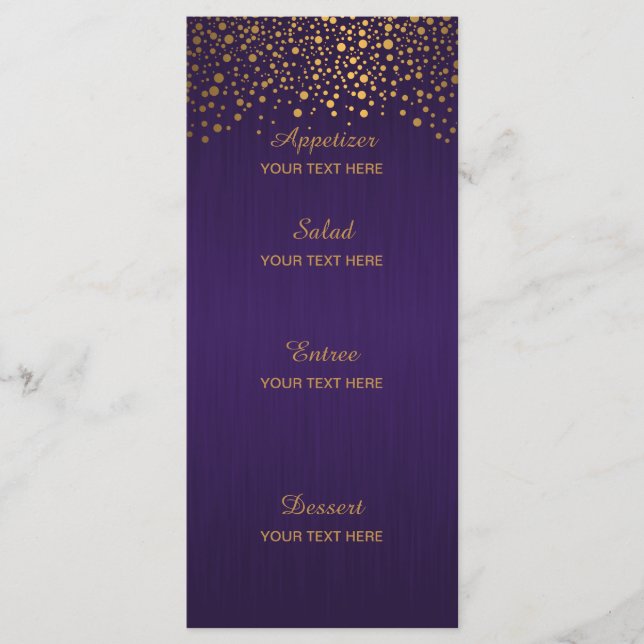 Stylish Gold Confetti Dots | Purple Menu (Front)