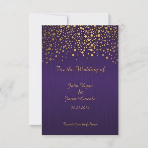 Stylish Gold Confetti Dots  Purple Save The Date