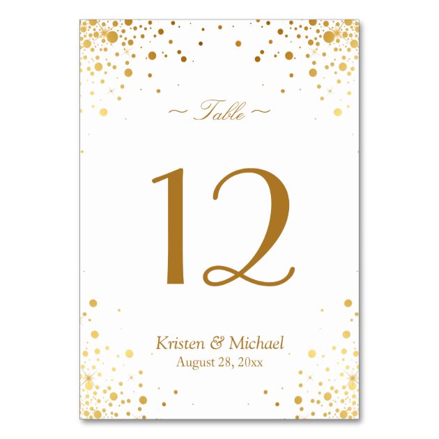 Stylish Gold Confetti Dots Wedding Table Number Card